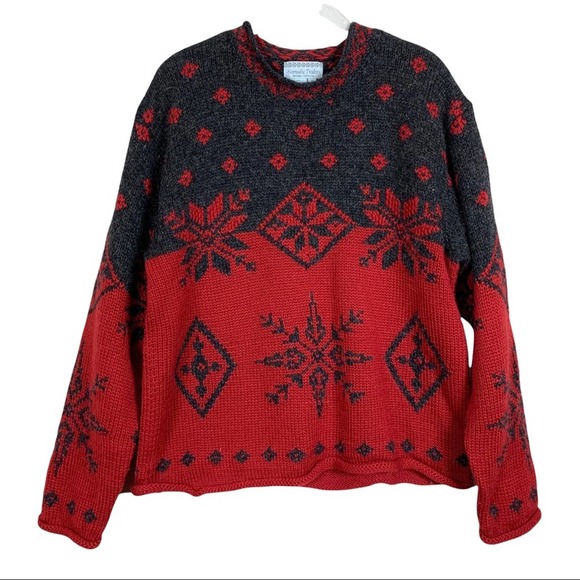 Nomadic Traders Wool Snowflake Sweater Womens M Red Nordic - Picture 1 of 7